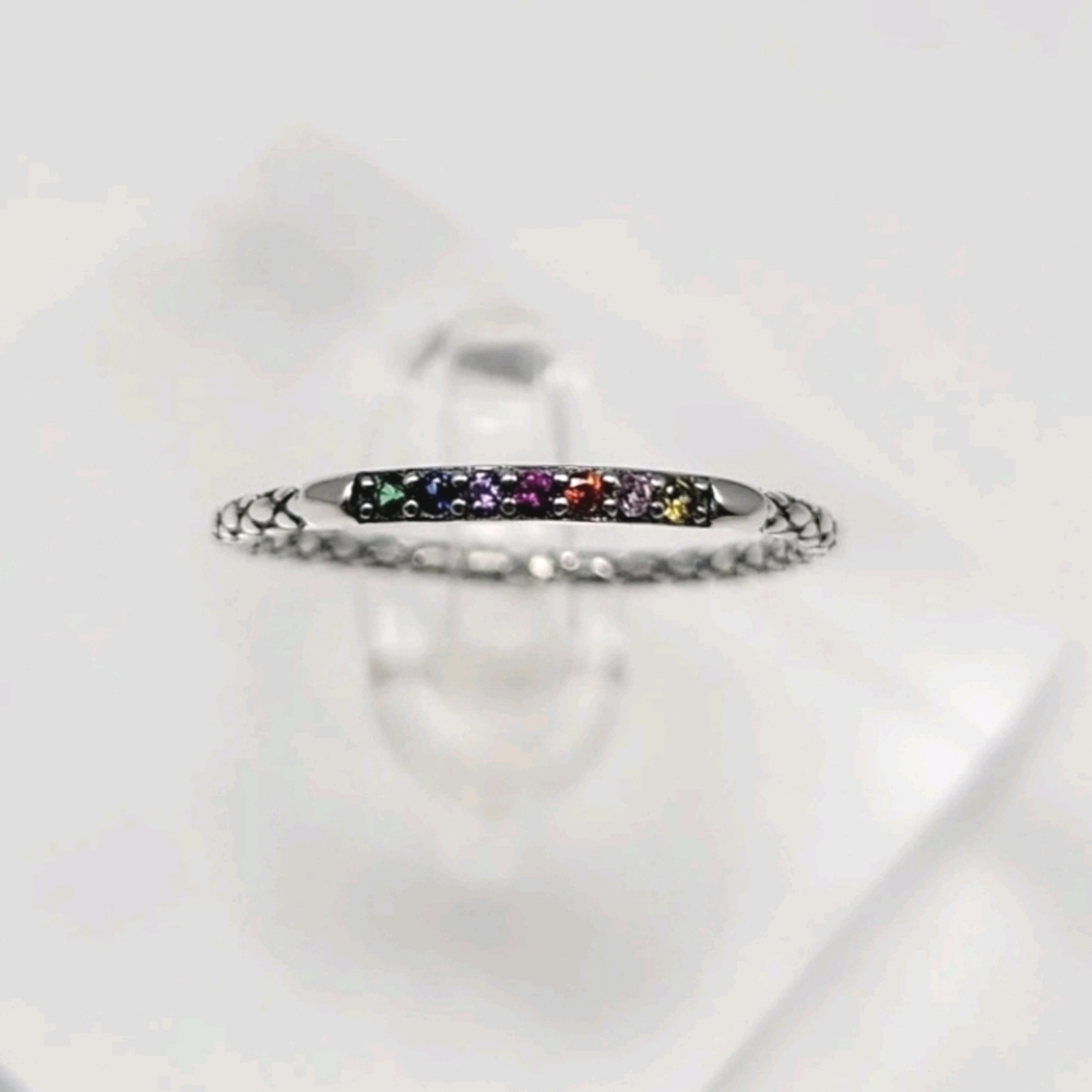 Sterling Silver Rainbow Stack Band - Picture 8 of 11
